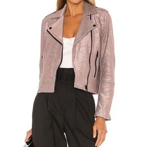 Cupcakes & Cashmere REVOLVE Pink Metallic Asymmetric Zip Moto Jacket NEW Size M